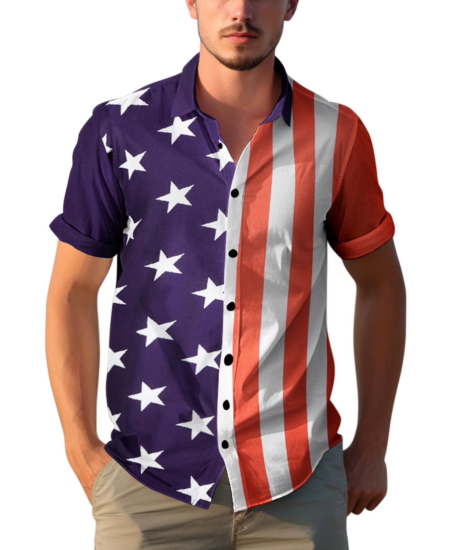 HOTYoimira 4th of July Shirts for Men,Patriotic Grunge Concept USA Flag Button-Down Casual Short Sleeve Hawaiian Shirts for Men
