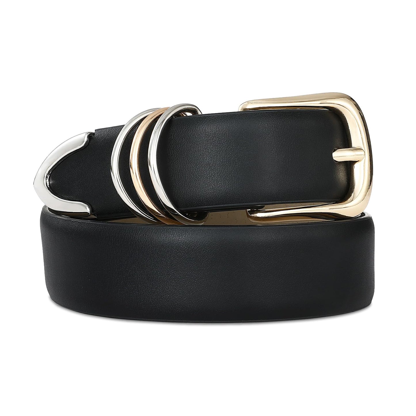 HOTRISANTRY Women's Leather Belts with Gold Buckle Fashion Leather Waist Belt Elegant Ladies Belts for Jeans Gifts for Women