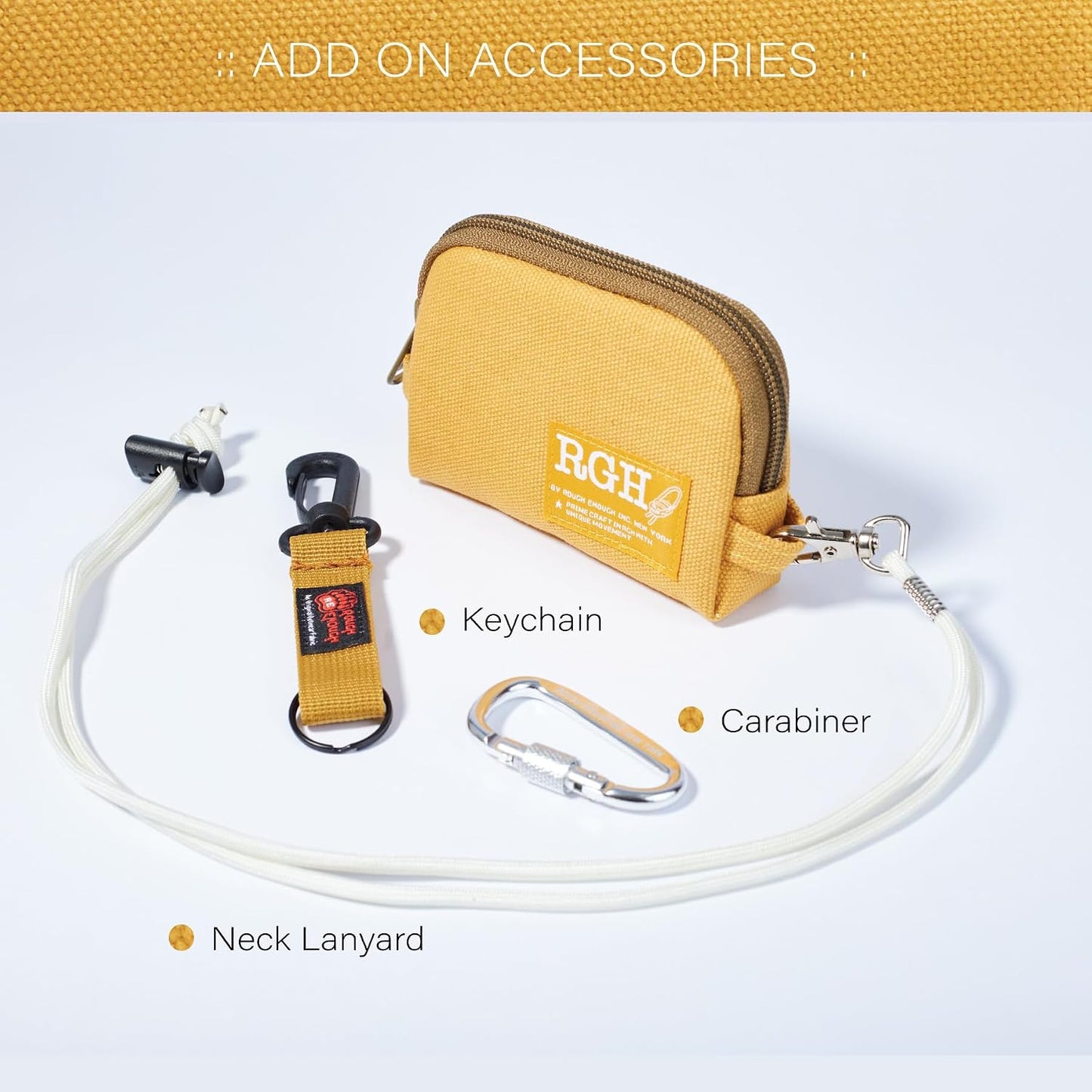 HOTRough Enough Yellow Coin Purse Bright Canvas Small Wallet with YKK Zipper and Keychain Lanyard, Compact Credit Card Holder for Women, for Everyday Carry, Travel Essentials and Thoughtful Present Idea
