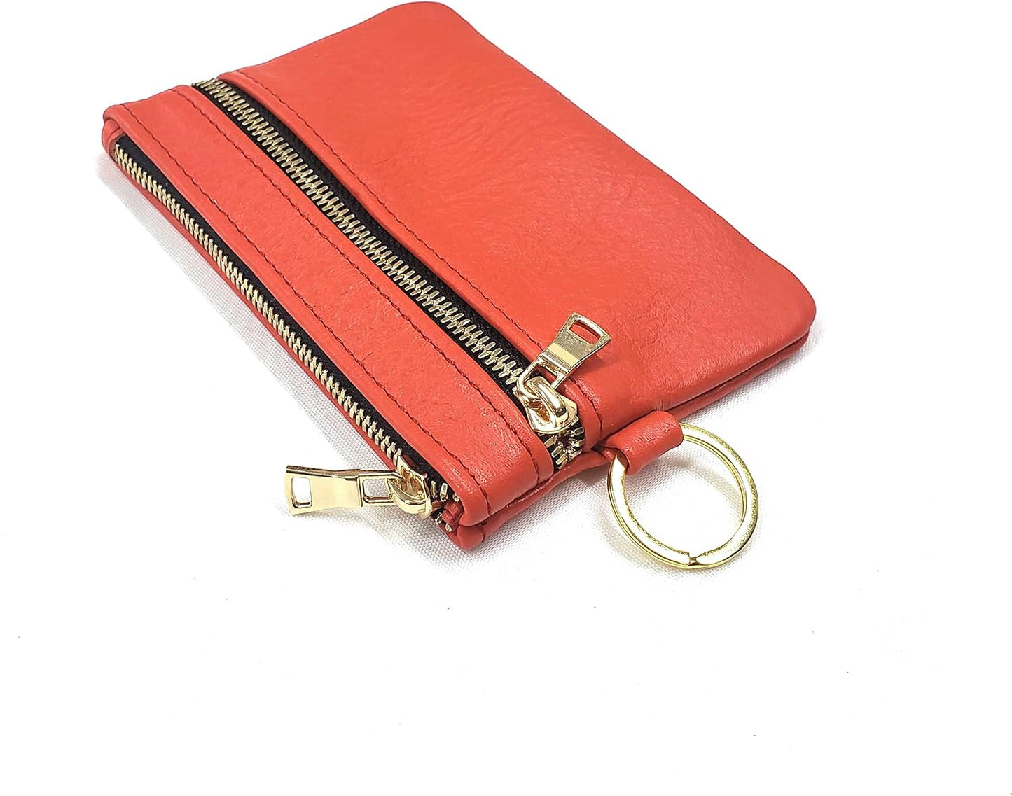 HOTLeather Pouch, Double Zippered Pouch, Cash and Card Keychain Pouch, 100% Genuine Leather Made in USA Handmade Products