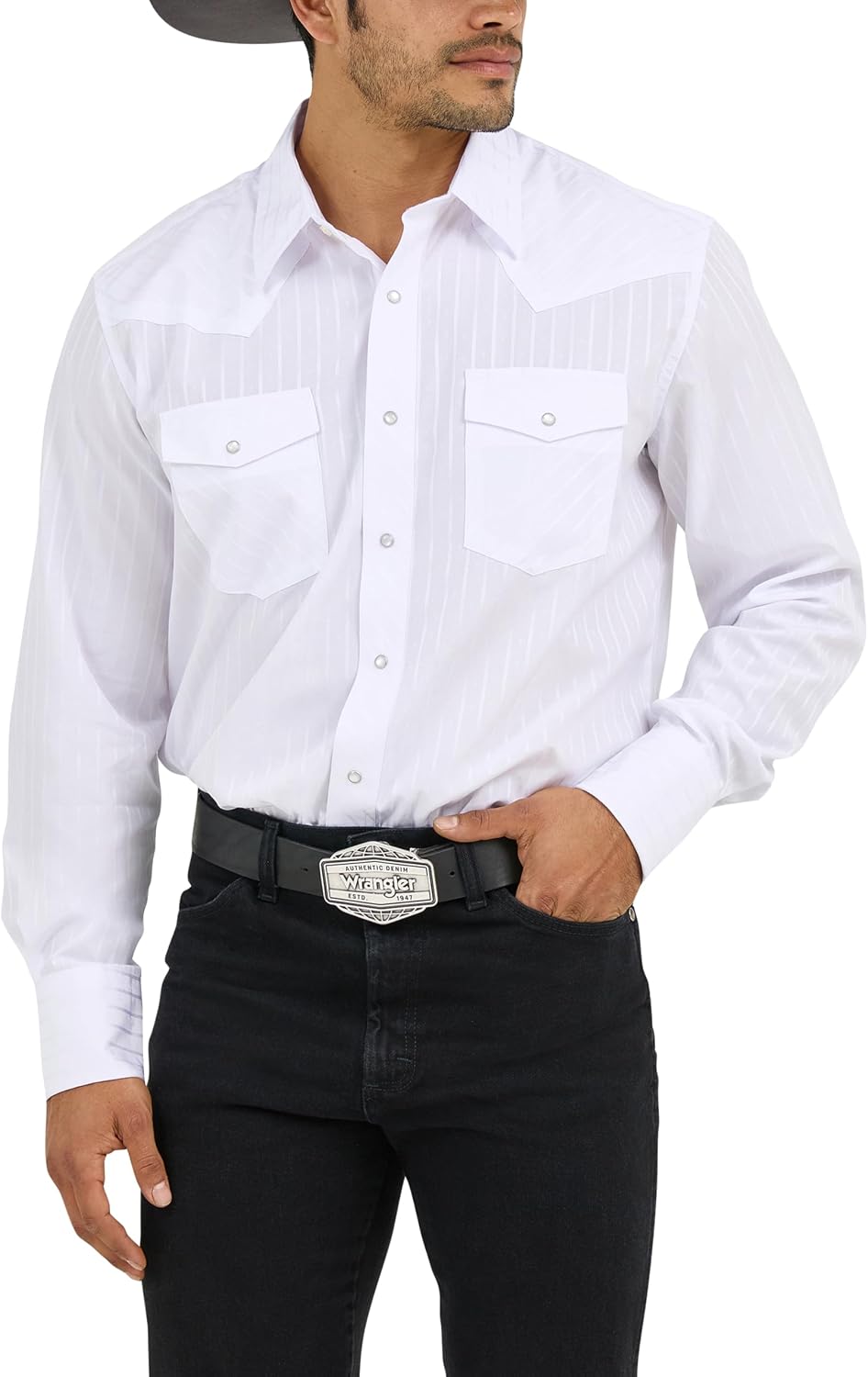 HOTWrangler Men's Sport Western Two Pocket Long Sleeve Snap Shirt