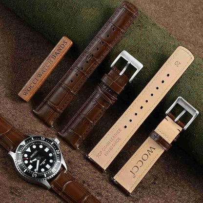 HOTWOCCI Watch Bands, Top Grain Leather, Embossed Alligator Grain, Quick Release, Band Width 18mm 20mm 22mm