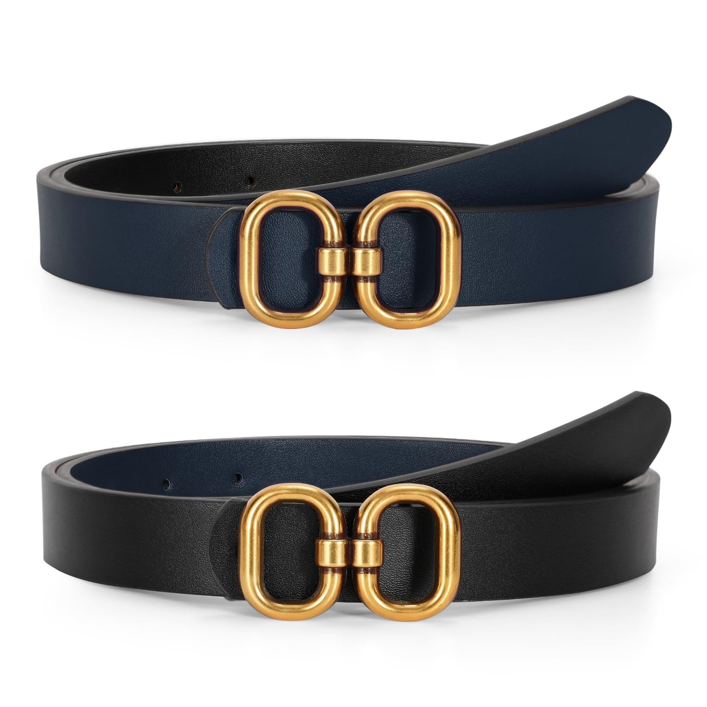 HOTTRIWORKS Reversible Leather Belt for Women with Gold Buckle Ladies Leather Belt for Jeans Pants