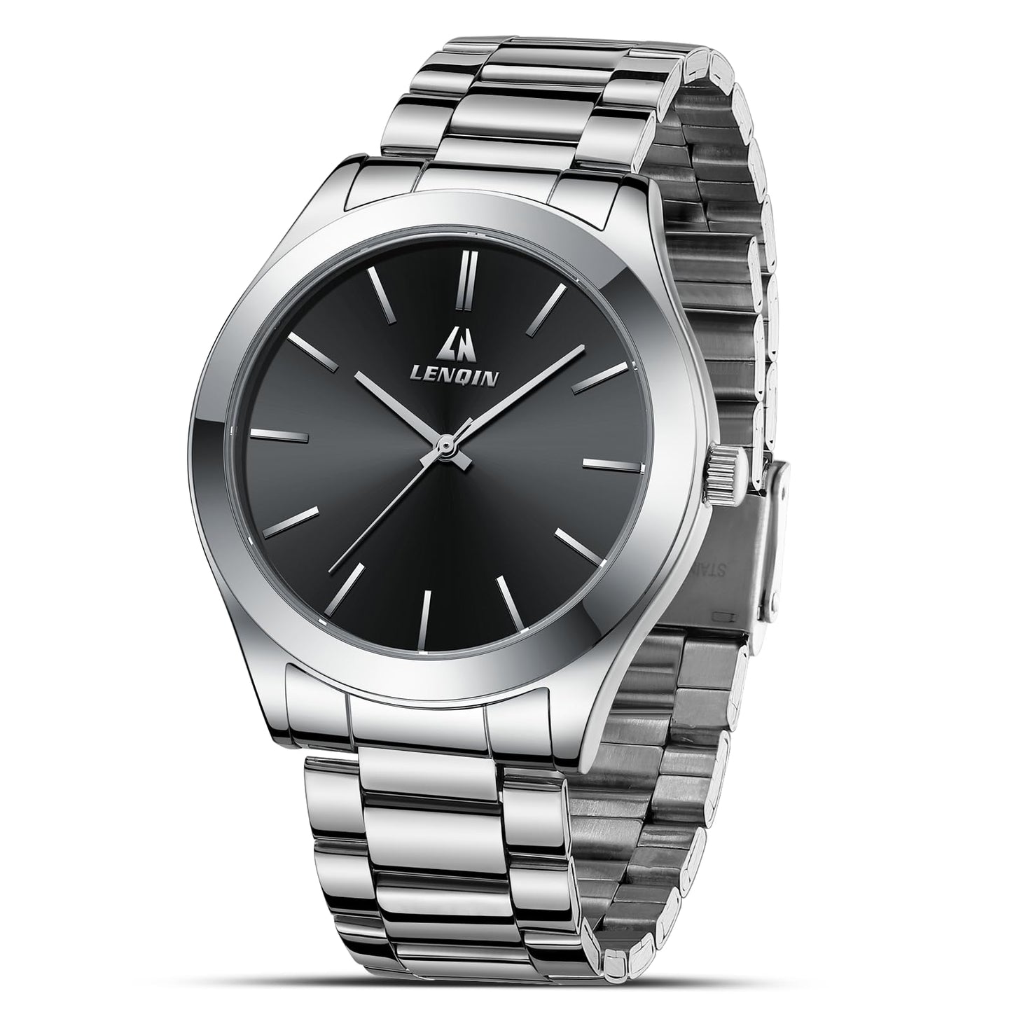 HOTLN LENQIN Mens Watches Waterproof Stainless Steel Watch for Men Analog Quartz Fashion Business Designer Wristwatch