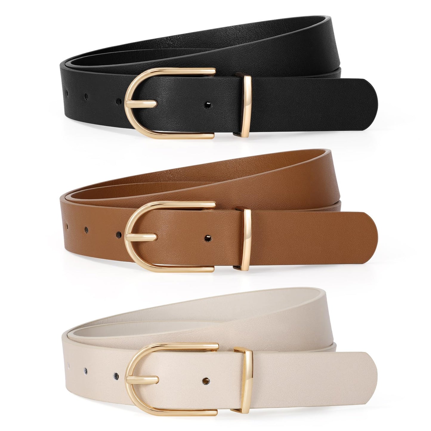 HOTTRIWORKS 3 Pack Women Belts For Jeans Pants Dresses Ladies Leather Waist Belts