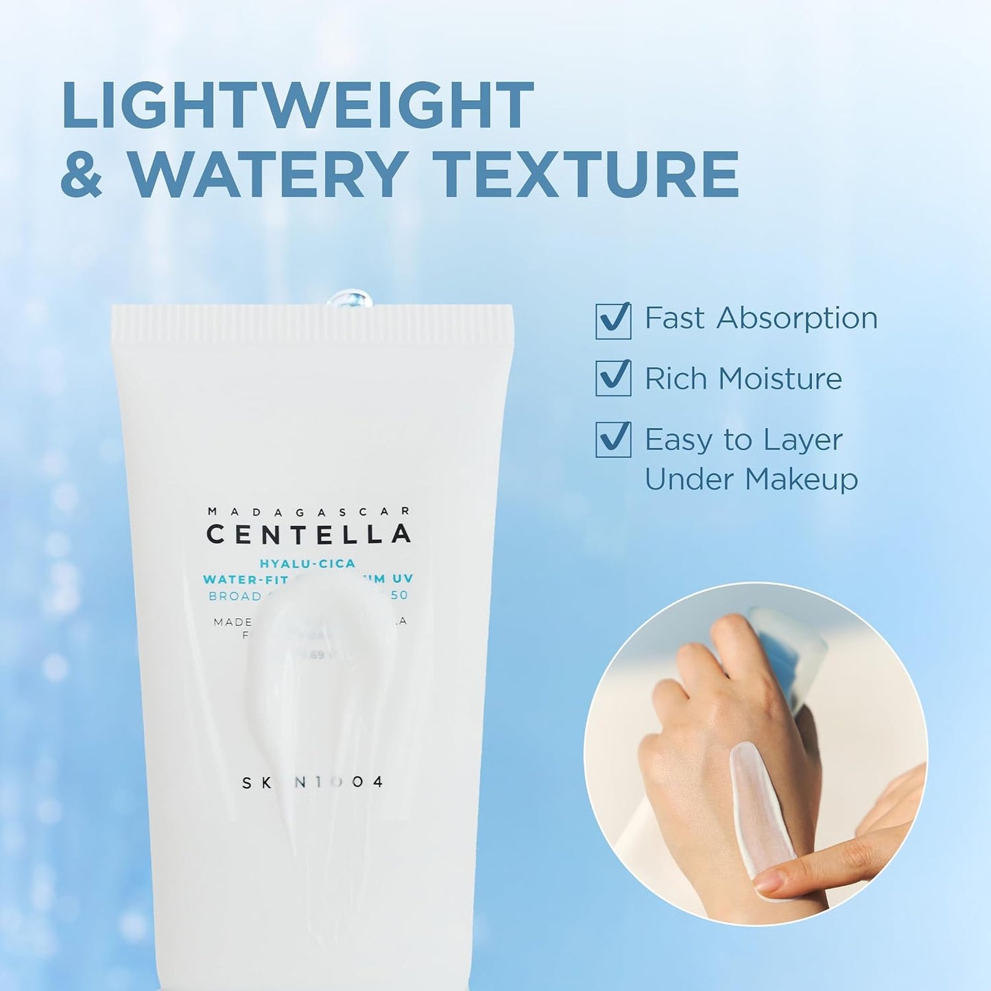 HOTSKIN1004 Centella Hyalu-Cica Water-Fit Sun Serum UV, Korean Sunscreen SPF 50, Centella Sunscreen, Travel Essentials, Sunscreen with Hyaluronic Acid, No White Cast, Korean Skin Care, 1.69 fl.oz / 50ml