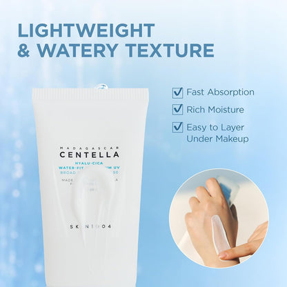 HOTSKIN1004 Centella Hyalu-Cica Water-Fit Sun Serum UV, Korean Sunscreen SPF 50, Centella Sunscreen, Travel Essentials, Sunscreen with Hyaluronic Acid, No White Cast, Korean Skin Care, 1.69 fl.oz / 50ml