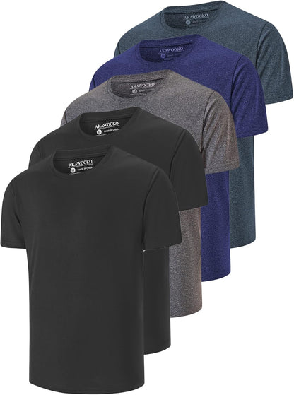 HOT5 Pack Men's Dry Fit T Shirts Athletic Running Gym Workout Short Sleeve Tee Shirts for Men