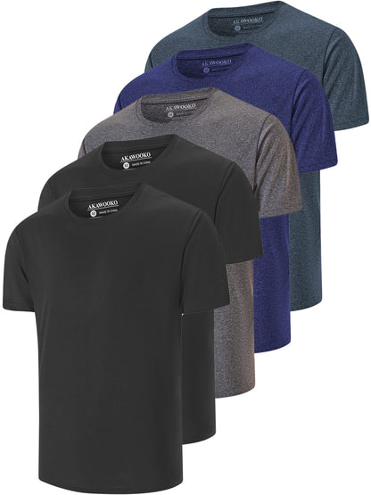 HOT5 Pack Men's Dry Fit T Shirts Athletic Running Gym Workout Short Sleeve Tee Shirts for Men