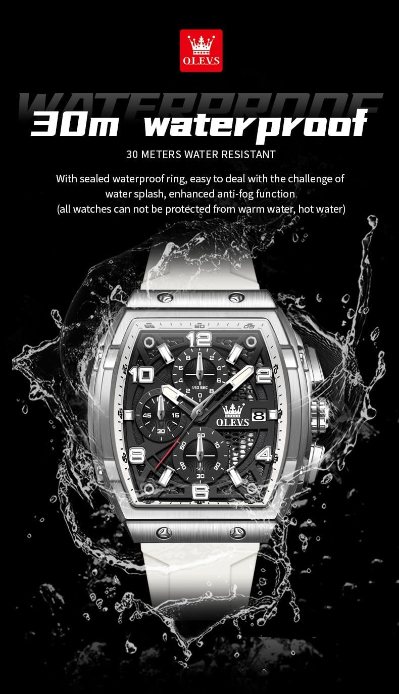HOTOLEVS Mens Watches Stylish Chronograph Waterproof Luminous Silicon Strap Multifunction Watches for Men Business Men Wrist Watch