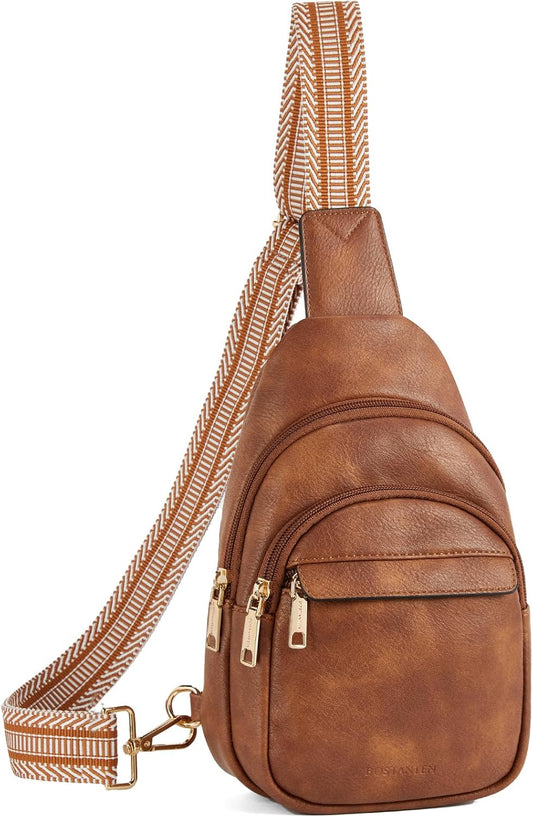 HOTBOSTANTEN Sling Bag for Women Leather Crossbody Bags Fanny Pack Chest Bag for Travel