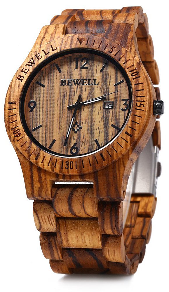 HOTBEWELL ZS-W086B Wooden Watch Men Gifts Handmade Date Display Quartz Movement Analog Lightweight Wood Wrist Watches