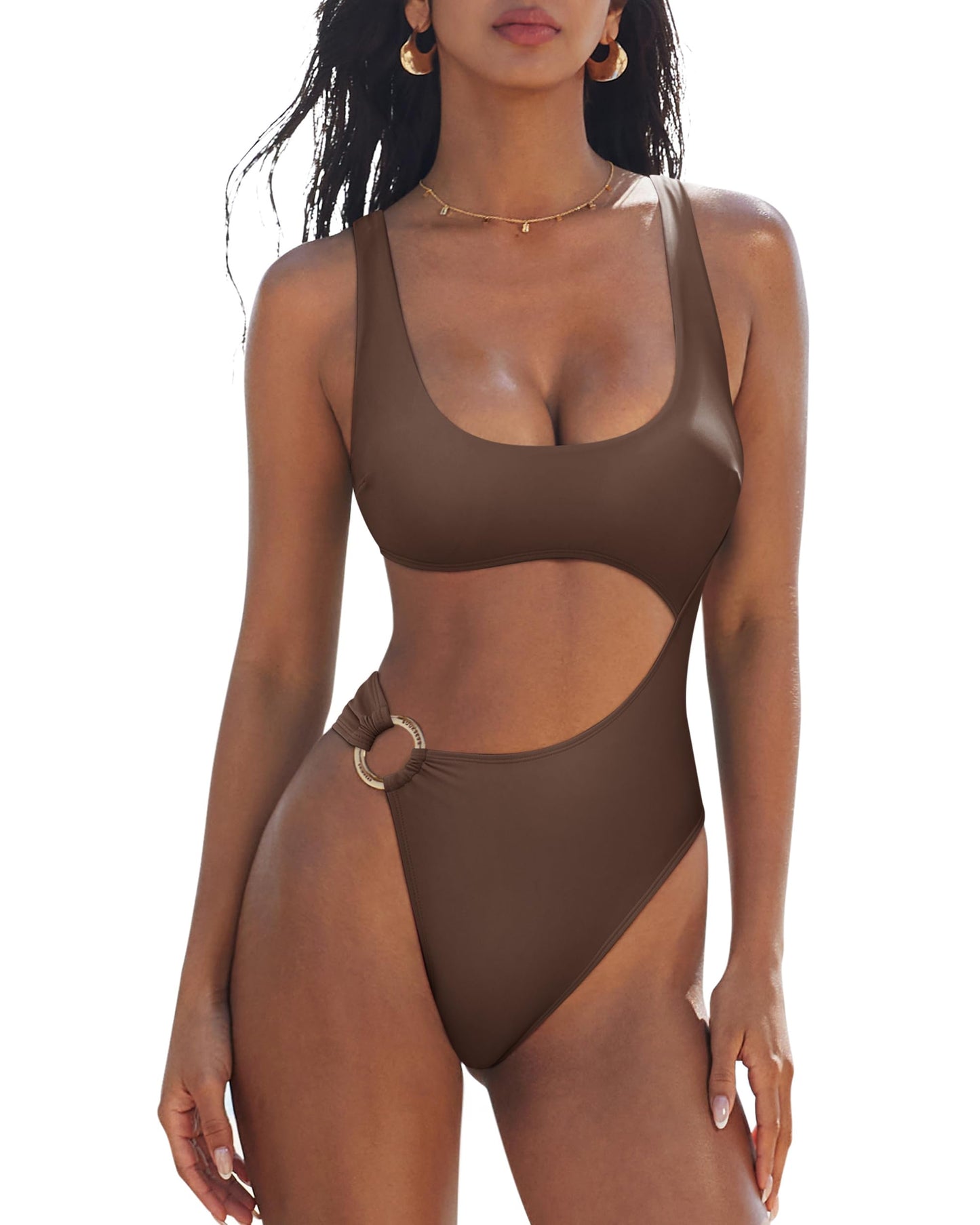 HOTSUUKSESS Women Sexy One Piece Tummy Control Swimsuit Cutout Backless Bathing Suit