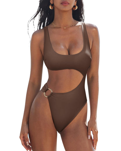 HOTSUUKSESS Women Sexy One Piece Tummy Control Swimsuit Cutout Backless Bathing Suit