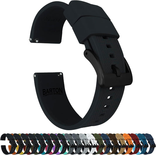 HOTBARTON Elite Silicone Watch Bands - Quick Release - Choose Strap Color & Buckle Color (Stainless Steel, Black PVD or Gunmetal Grey) - 18mm, 20mm, 22mm & 24mm Watch Straps