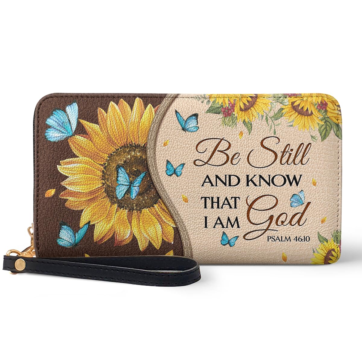 HOTPersonalized Christian Bible Verse Leather Wallet, God Faith RFID Blocking Credit Card Holder Clutch Purse Wristlet, Religious Inspirational Gift for Women Girl (Stillness - Psalm)
