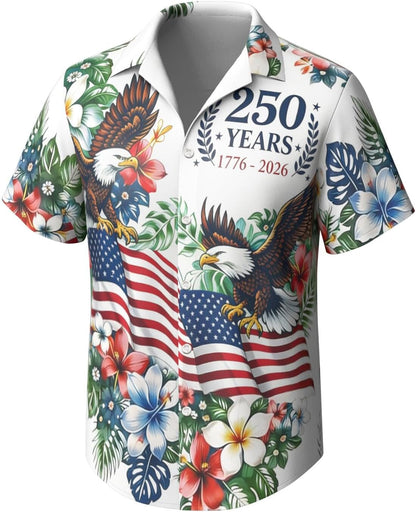 HOT250Th Anniversary USA Hawaiian Shirt for Men, 1776-2026 Patriotic Short Sleeve Shirt, Independence Day Gifts