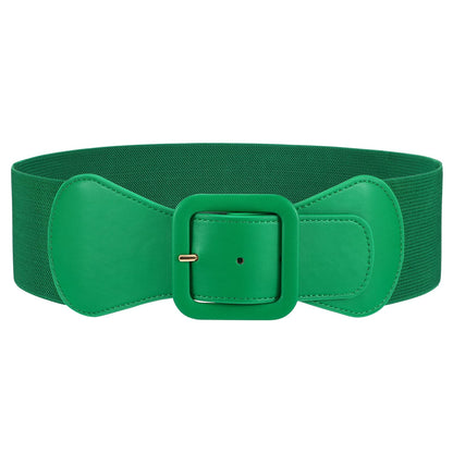 HOTJASGOOD Women Elastic Wide Belt Stretchy Vintage Waist Belt for Dress with Fashion Square Buckle
