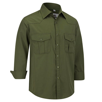 HOTCOEVALS CLUB Men's Western Pearl Snap Button Up Casual Cowboy Long Sleeve Two Pockets Work Shirts