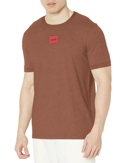 HOTHugo Mens Ribbed Crew Neck Regular Fit Center Logo T-Shirt