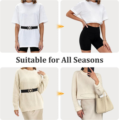 HOTJASGOOD Women No Show Stretch Belt Adjustable Elastic Web Belt with Flat Buckle for Jeans Pants Casual Belts