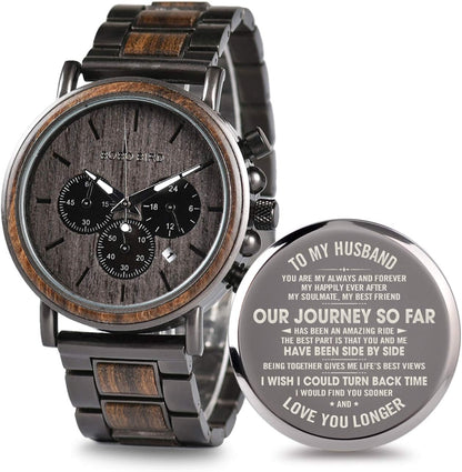 HOT2win Engraved Wooden Watch for Boyfriend My MAN Fiancé Husband Customized Personalized Wood Watches for Men Birthday Anniversary Personalized Watch