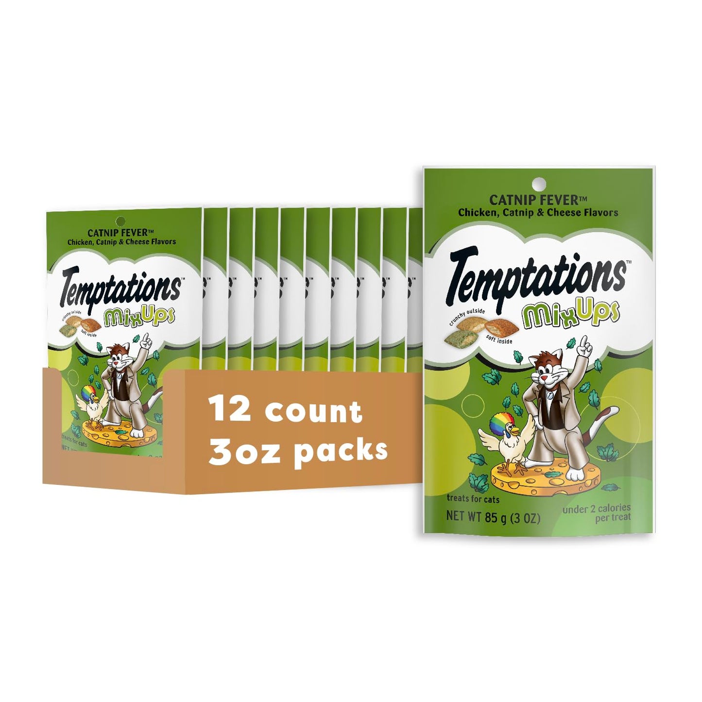 HOTTemptations MixUps Crunchy and Soft Cat Treats, Catnip Fever, 30 oz | Under 2 calories per treat, no artificial flavors, 100% complete & balanced for adult cats, resealable stay-fresh tub
