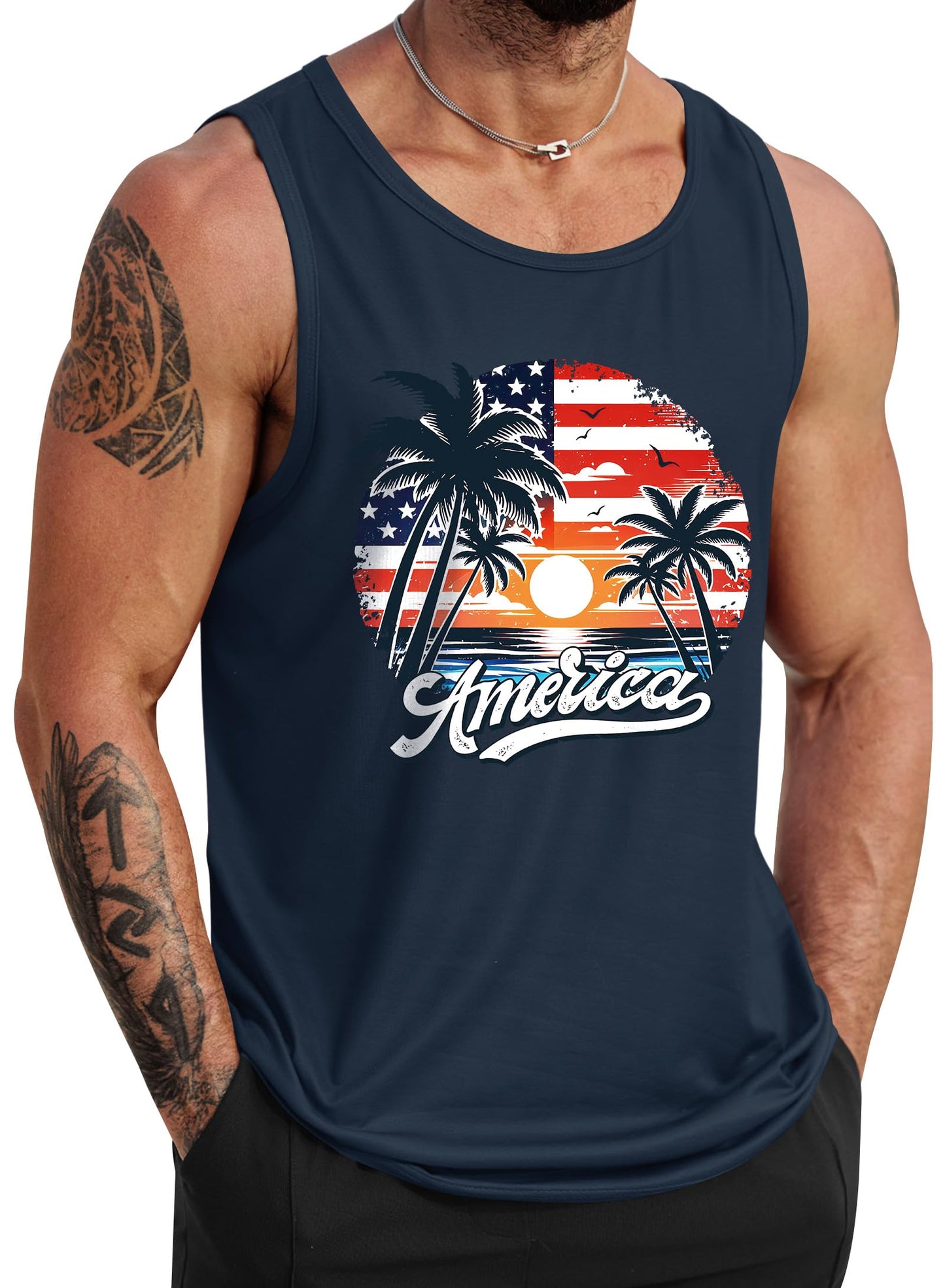 HOTVOGSTART Mens Hawaiian Beach Tank Tops Summer Vacation Muscle Top Graphic Sleeveless Shirts (S-3XL)