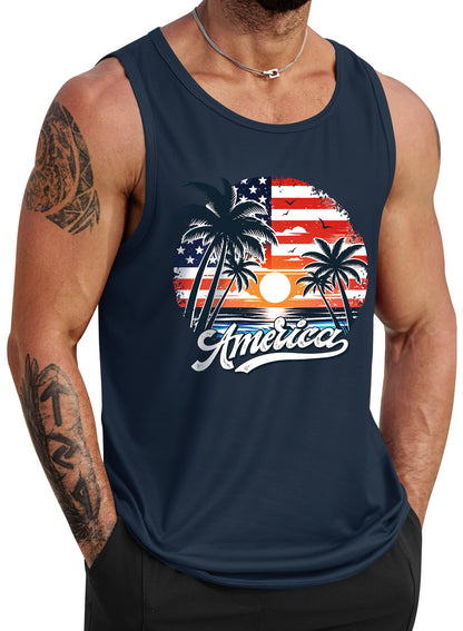 HOTVOGSTART Mens Hawaiian Beach Tank Tops Summer Vacation Muscle Top Graphic Sleeveless Shirts (S-3XL)