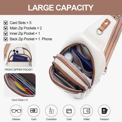 HOTAnti Theft Crossbody Bags for Women Travel Chest Sling Bag Leather RFID Purse Fanny Pack Beige