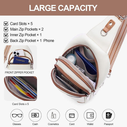 HOTAnti Theft Crossbody Bags for Women Travel Chest Sling Bag Leather RFID Purse Fanny Pack Beige