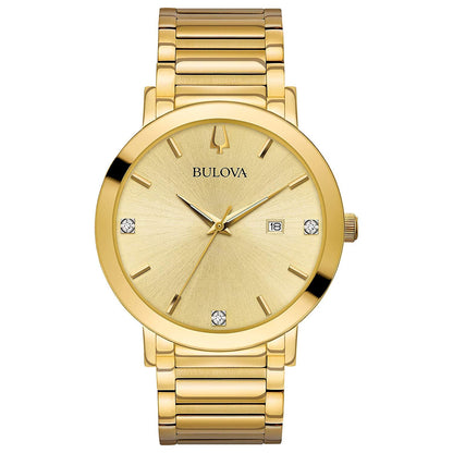 HOTBulova Men's 3-Hand Quartz Watch with Diamond Dial and Edge to Edge Crystal