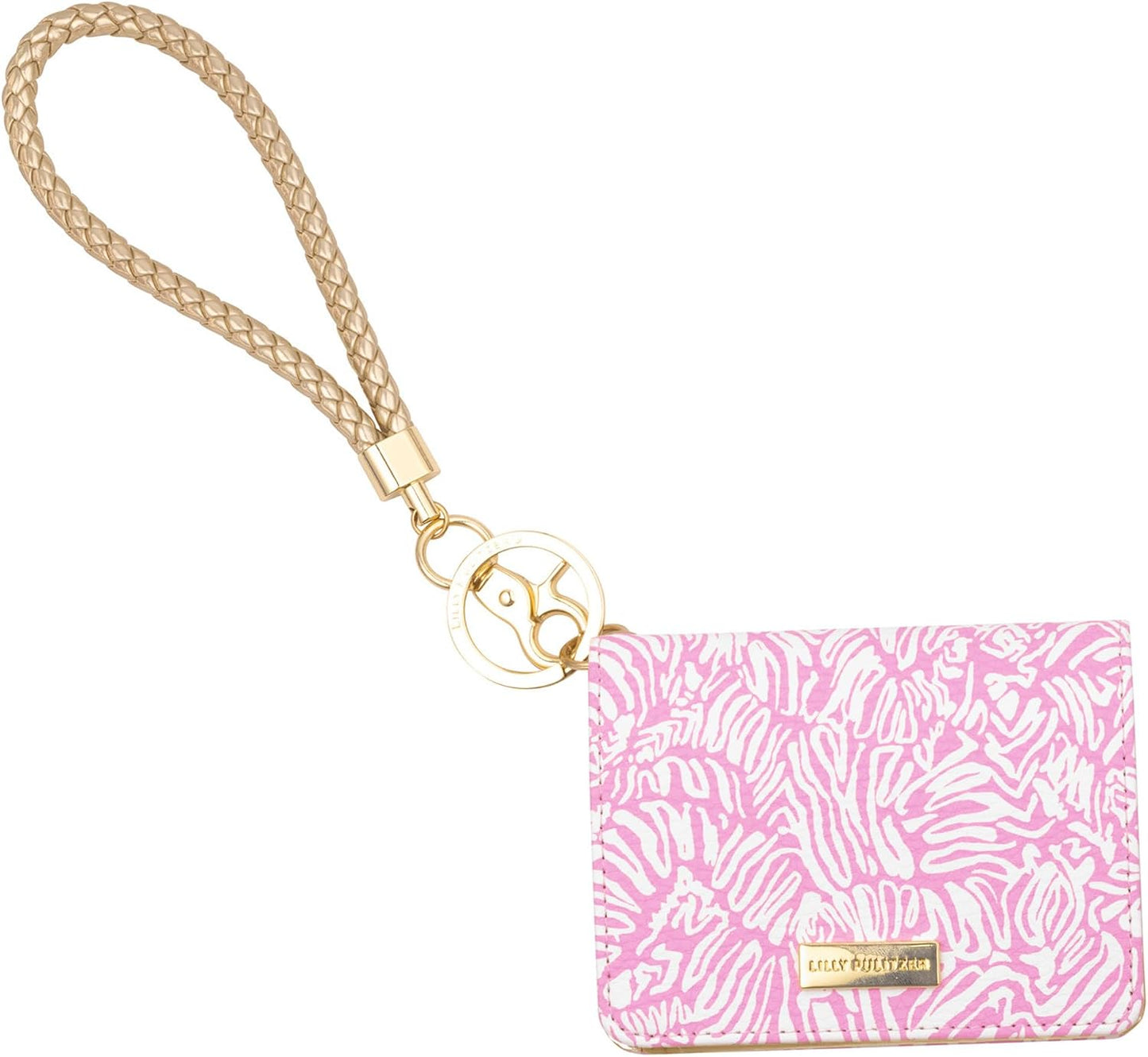 HOTLilly Pulitzer Snap ID Card Case, Cute Pink Keychain Wallet, Slim Credit Card Holder with Wristlet Strap, Conch Shell Pink Zee Bebe