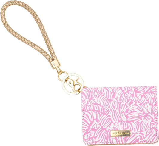 HOTLilly Pulitzer Snap ID Card Case, Cute Pink Keychain Wallet, Slim Credit Card Holder with Wristlet Strap, Conch Shell Pink Zee Bebe