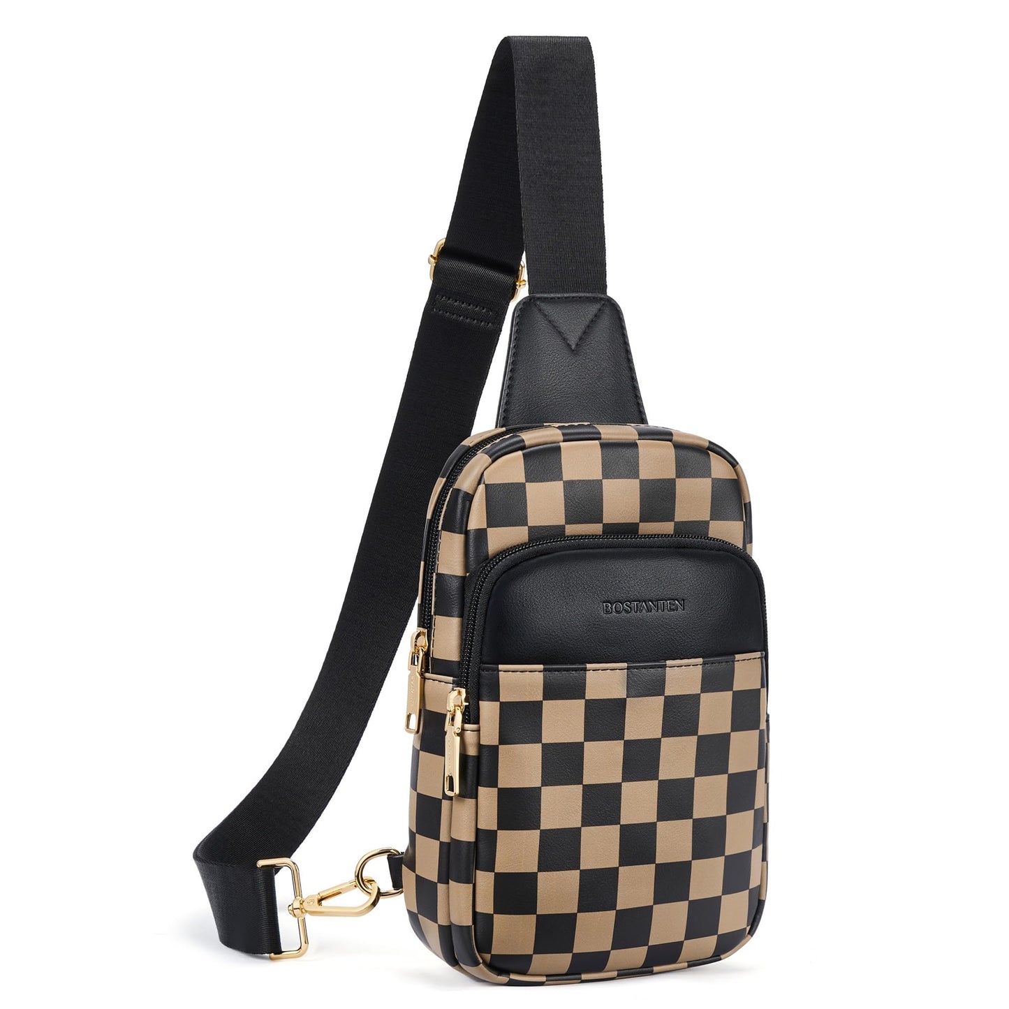 HOTBOSTANTEN Sling Bag Quilted Crossbody Bags for Women Cross Body Purse Leather Fanny Pack with Adjustable Guitar Strap
