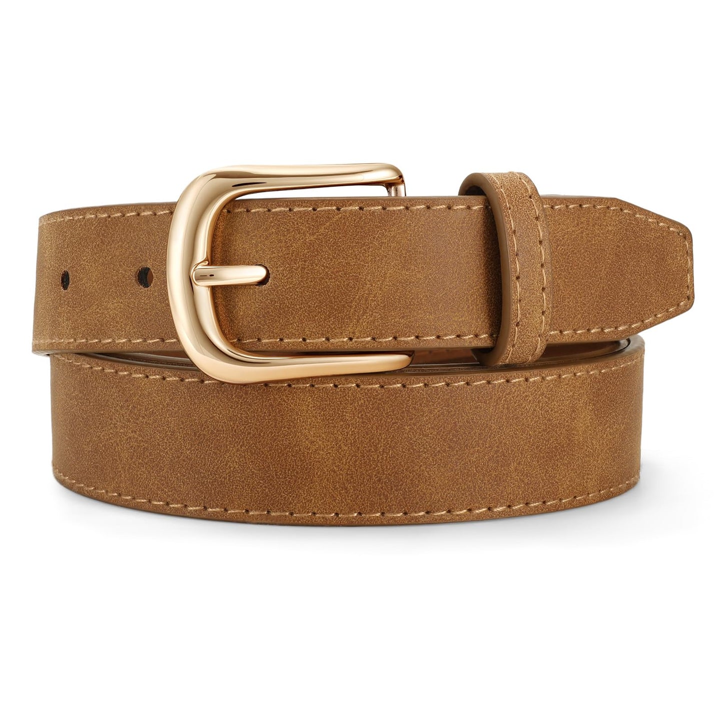 HOTJASGOOD Women Leather Belt with Gold Buckle Vintage Elegant Casual Waist Belt for Jeans Pants