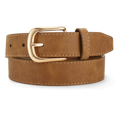 HOTJASGOOD Women Leather Belt with Gold Buckle Vintage Elegant Casual Waist Belt for Jeans Pants