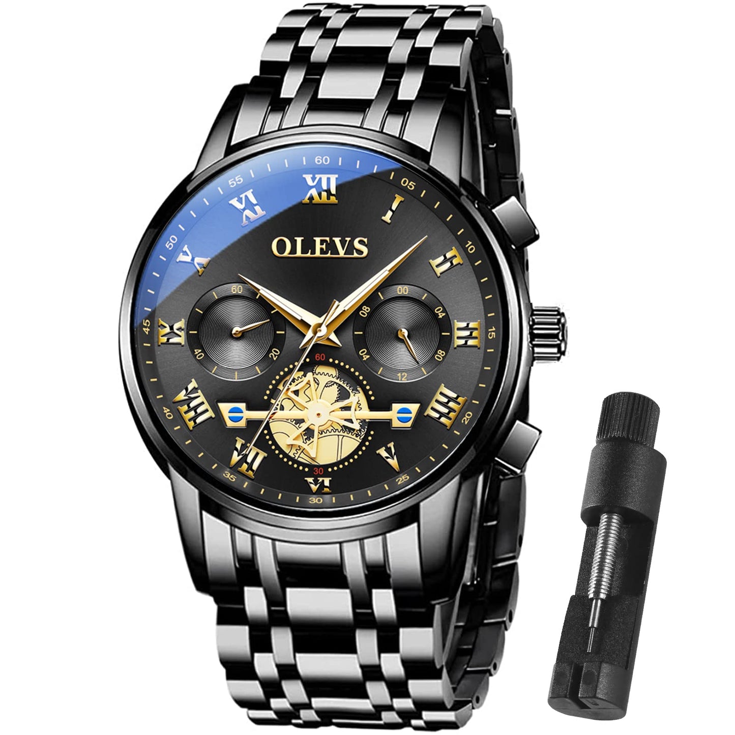 HOTOLEVS Men Multifunction Watch, Multi Dial Waterproof Luminous Chronograph Men's Watch with Date Gift for Men,Stainless Steel Watches for Men,Classic Men Wrist Watch