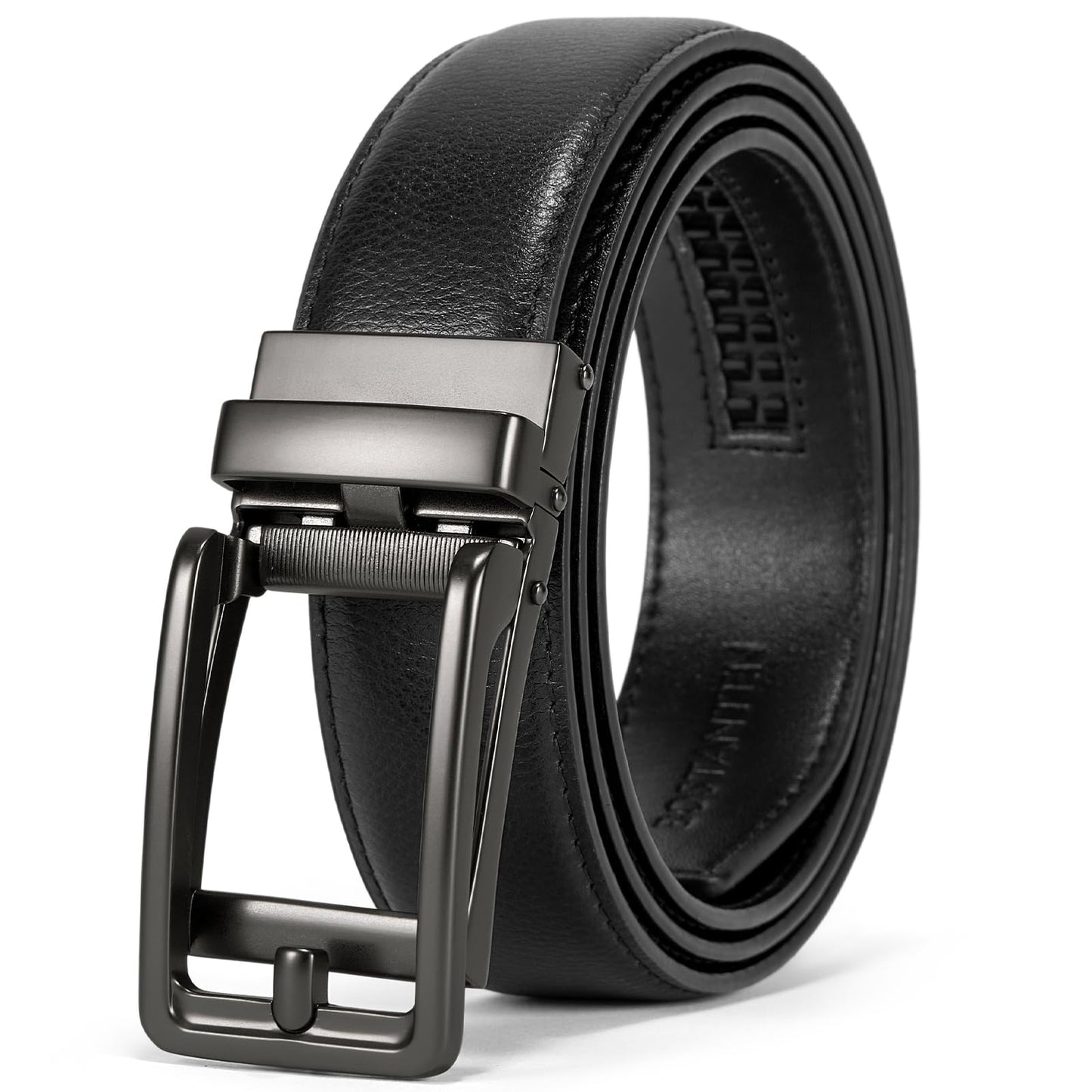 HOTBOSTANTEN Mens Belt Leather Ratchet 1 3/8'' Belt For Men Gift Dress and Casual with Adjustable Buckle, Trim to Fit