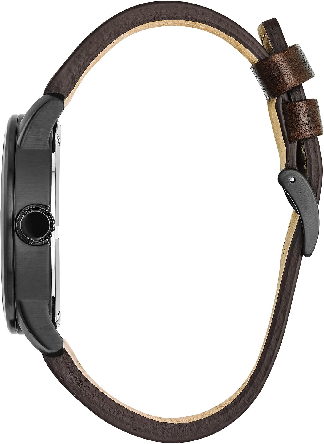 HOTCitizen Men's Eco-Drive Weekender Garrison Field Watch in Black Ion Plating Stainless Steel with Brown Leather Strap, Navy Dial (Model: BM8478-01L)