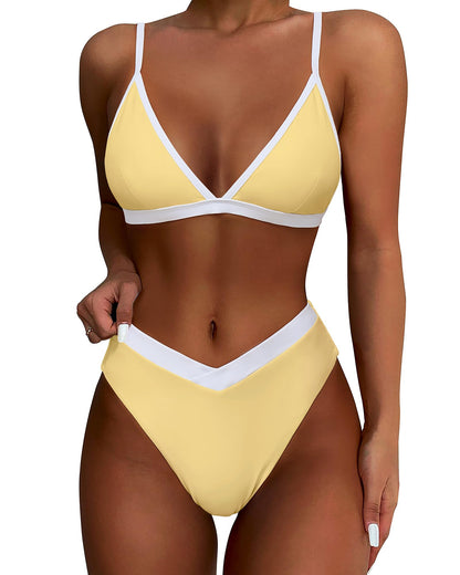 HOTSUUKSESS Women Triangle High Cut Bikini Sets Sexy High Waisted 2 Piece Swimsuit