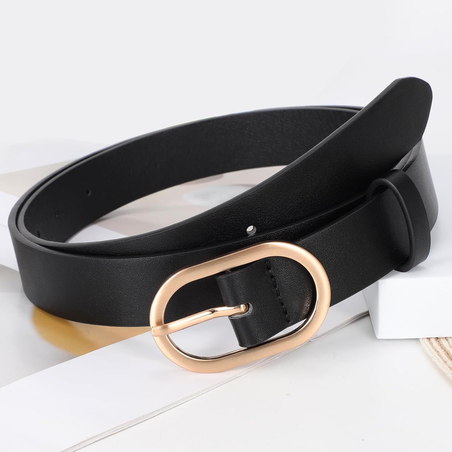 HOTXZQTIVE 3 Pack Plus Size Women's Leather Belts for Jeans Pants Dress Fashion Gold Buckle Ladies Waist Belt