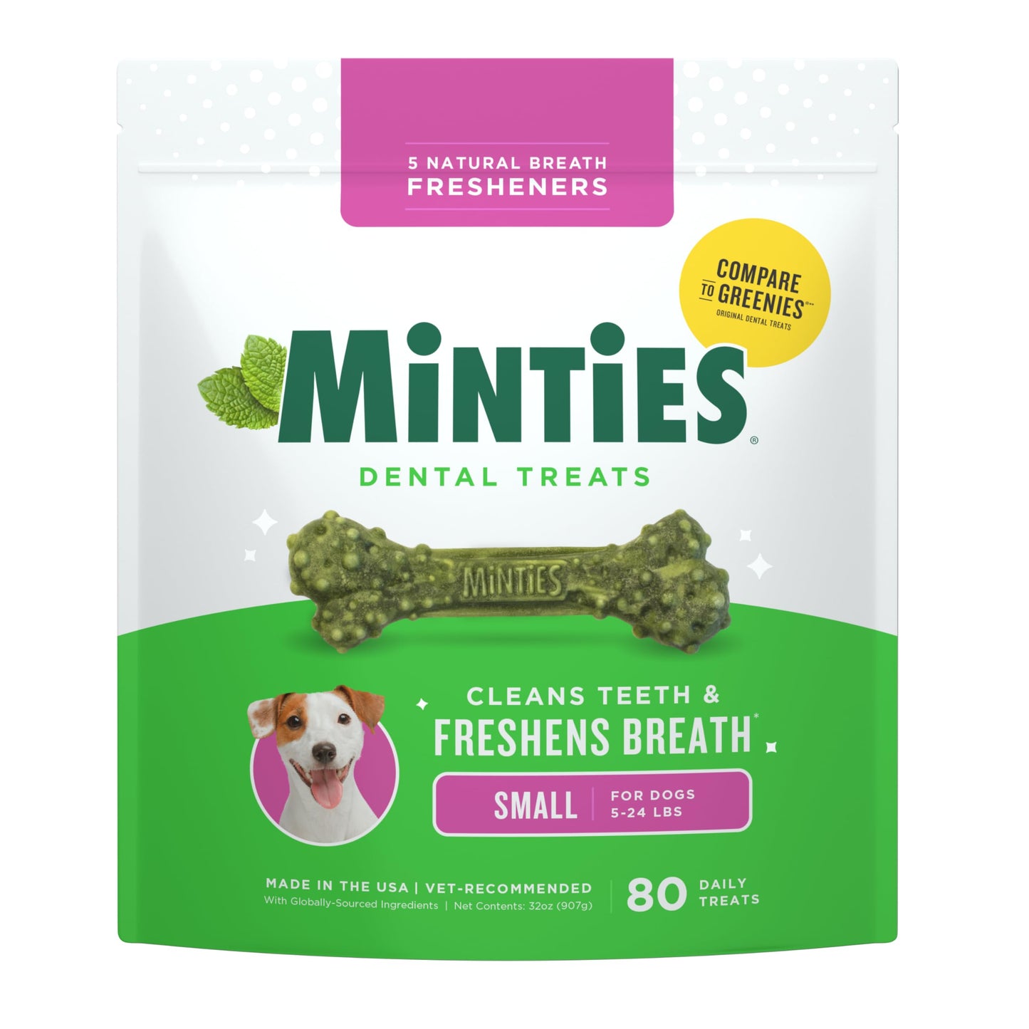 HOTMinties Dental Chews for Dogs, 40 Count, Vet-Recommended Mint-Flavored Dental Dog Treats for Medium Dogs, Bones Clean Teeth, Fight Bad Breath, and Removes Plaque and Tartar