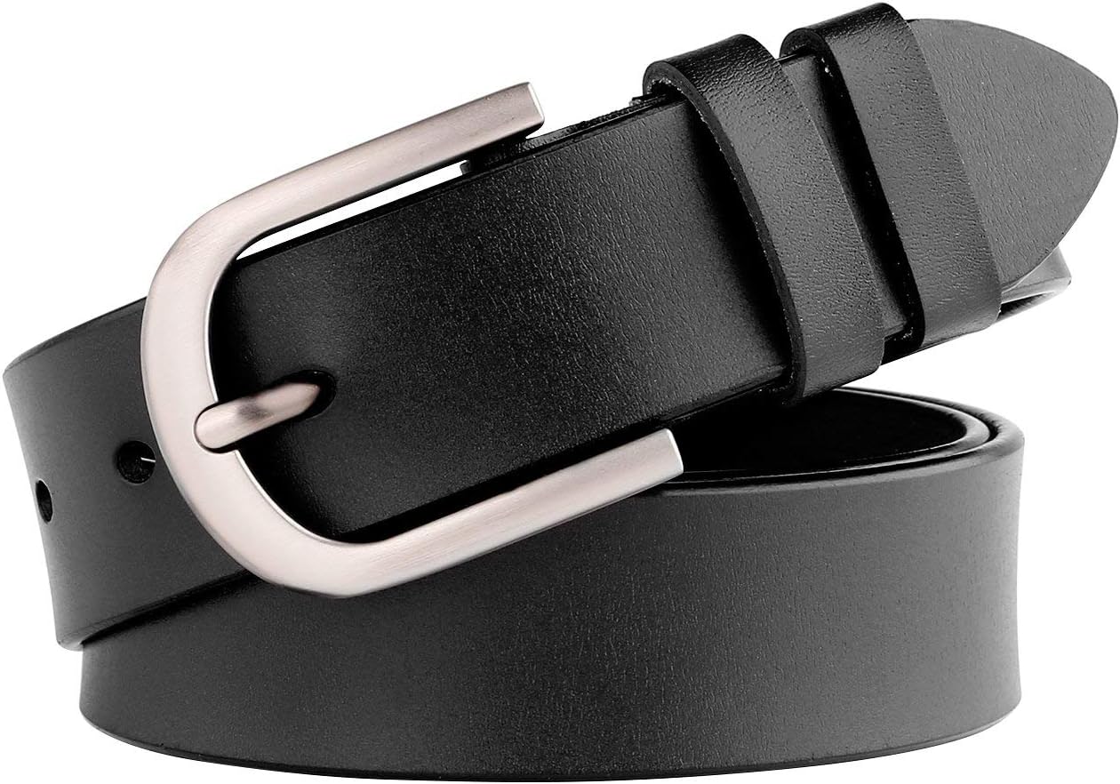 HOTWHIPPY Women Leather Belt for Jeans Pants Dresses Black Ladies Waist Belt with Pin Buckle