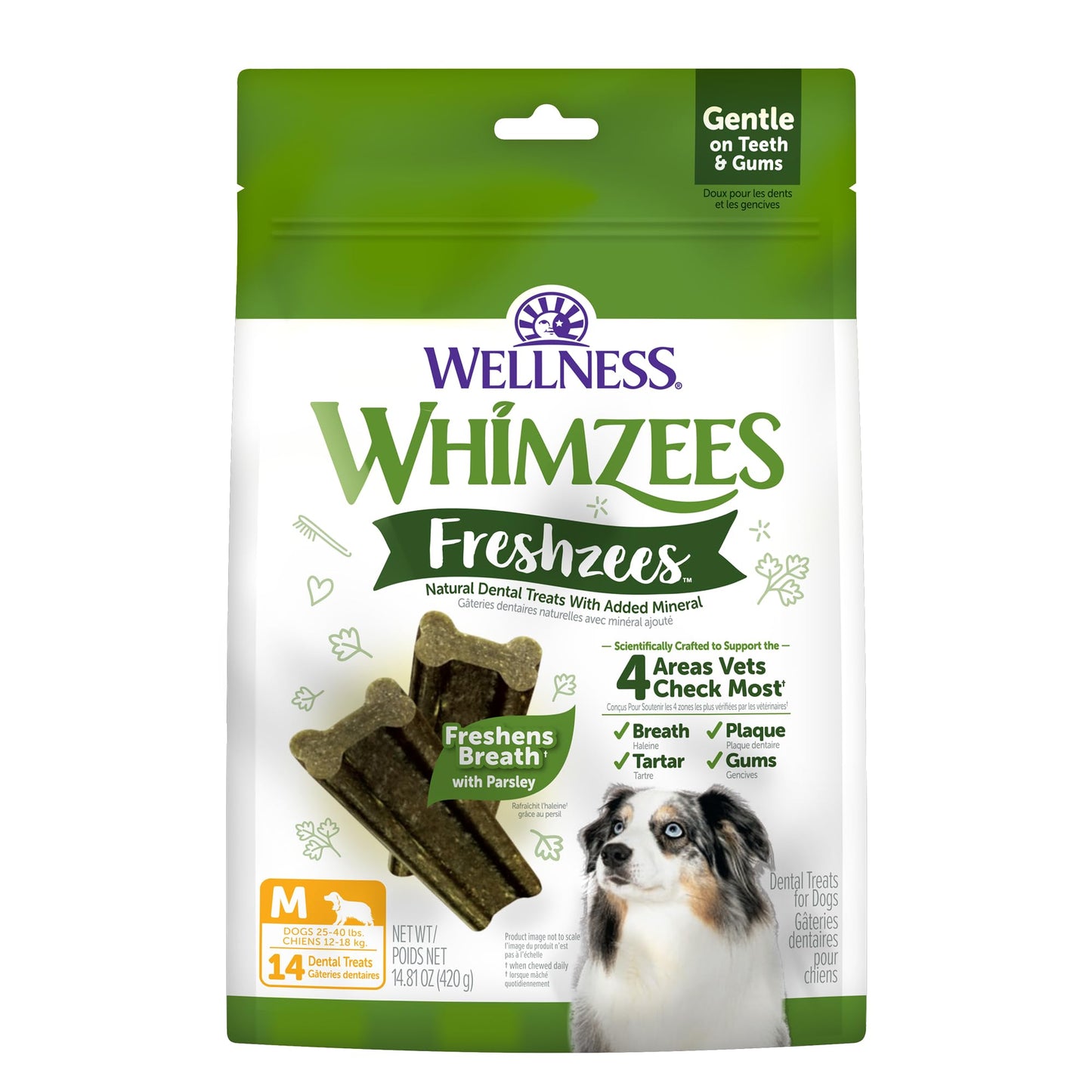 HOTWhimzees Wellness Brushzees Natural Dog Dental Treat, VOHC Accepted Chews, Freshens Breath, Extra-Small Size, 12.7 oz Bag, 48 Count