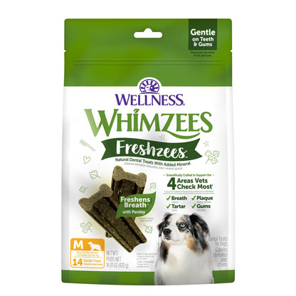 HOTWhimzees Wellness Brushzees Natural Dog Dental Treat, VOHC Accepted Chews, Freshens Breath, Extra-Small Size, 12.7 oz Bag, 48 Count