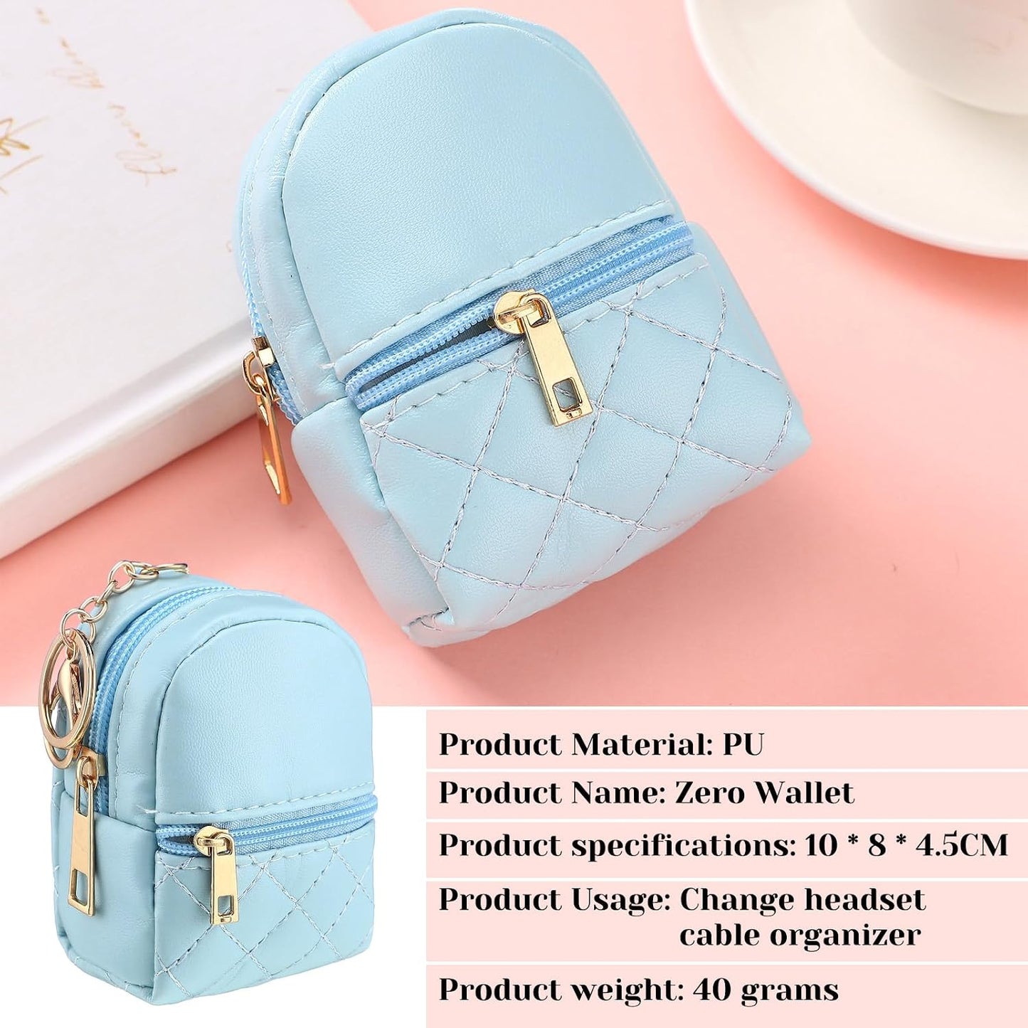 HOTLiliaafar 8 Pcs Mini Backpack Keychain Mini Coin Purses for Women Cute PU Leather Makeup Bag with Keychain, Multi Pocket Card Holder Cable Organizer Giftable Zipper Pouch (Minimalist)