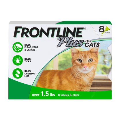 HOTFRONTLINE Plus Flea & Tick Spot Treatment for Cat & Kitten (Green) Count of 6 | #1 name in flea and tick protection,¹ kills fleas, ticks & chewing lice, waterproof 24 hr, monthly application