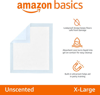 HOTAmazon Basics Leak-Proof Dog and Puppy Potty Training Pee Pads with Quick-Dry 5-Layer Design, X-Large Size 28 x 34 Inch, Blue & White, 40-Pack
