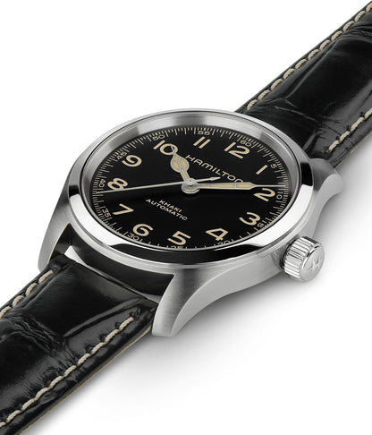 HOTHamilton Khaki Field Murph Automatic Men's Watch, 38mm Stainless Steel Case, Swiss Made, Black Dial Analog Wrist Watch for Men, 100m Waterproof, Sapphire Crystal, 3-Hand Movement, Cow Leather Strap